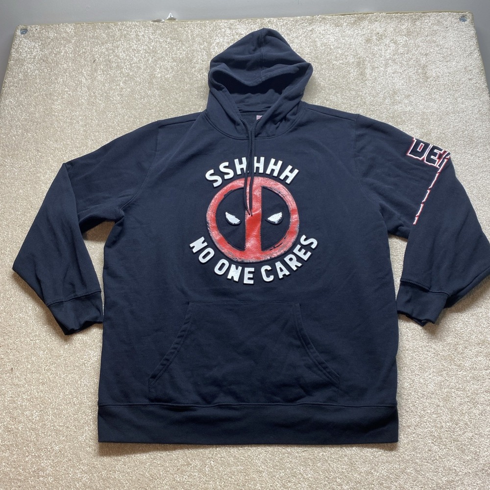 Marvel Deadpool Sweater Mens 2XL Black Long Sleeve Hoodie Graphic Print Pullover